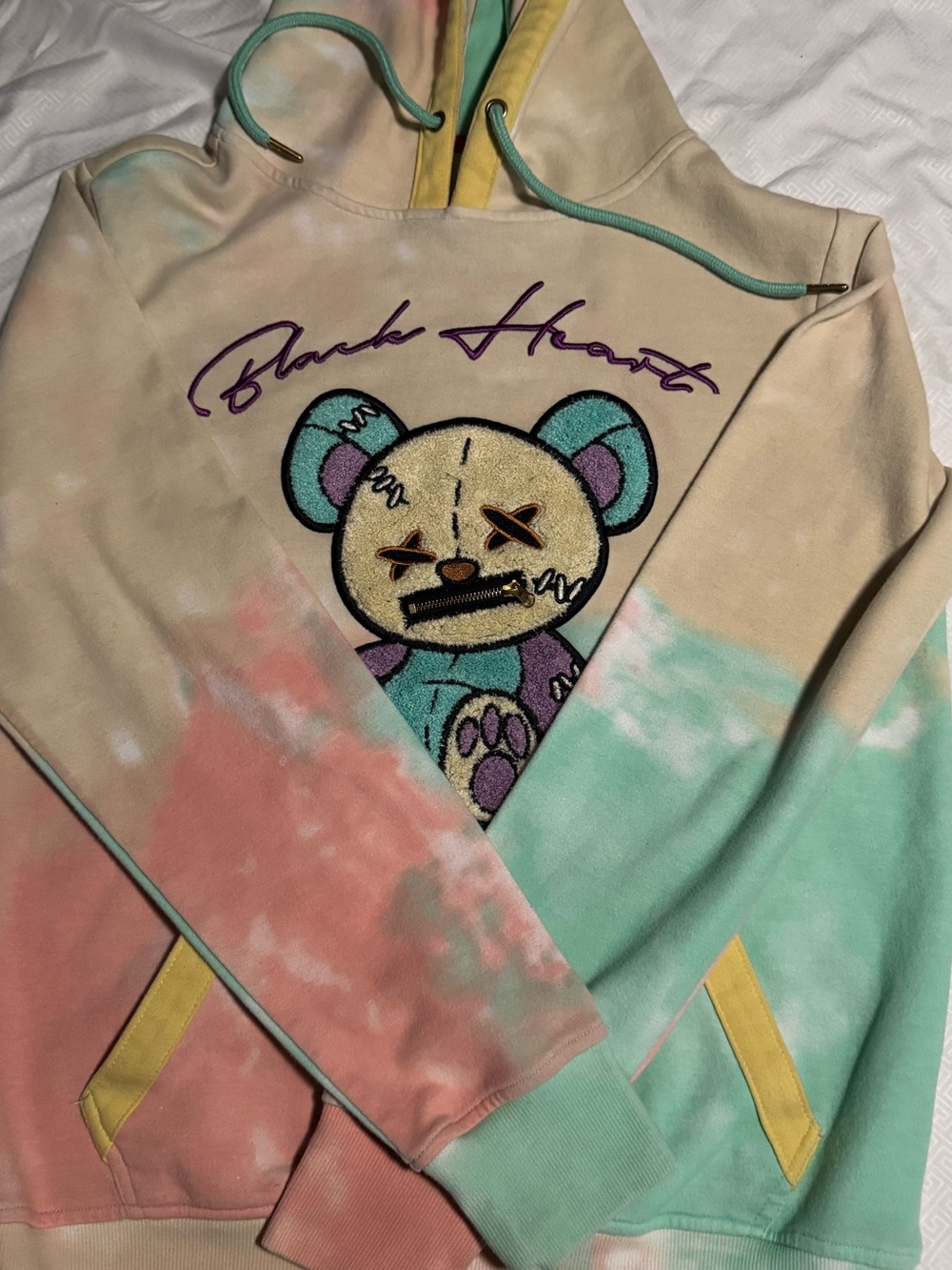 Civilized Black Heart Pastel Tie Dye Teddy Bear Graphic Hoodie